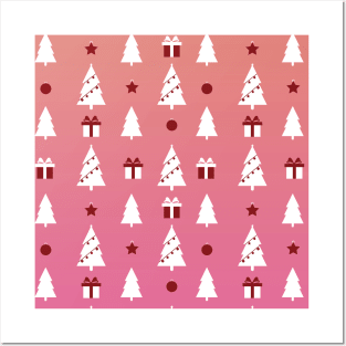 Christmas Pattern with christmas Tree, Star, Pine, Present Posters and Art